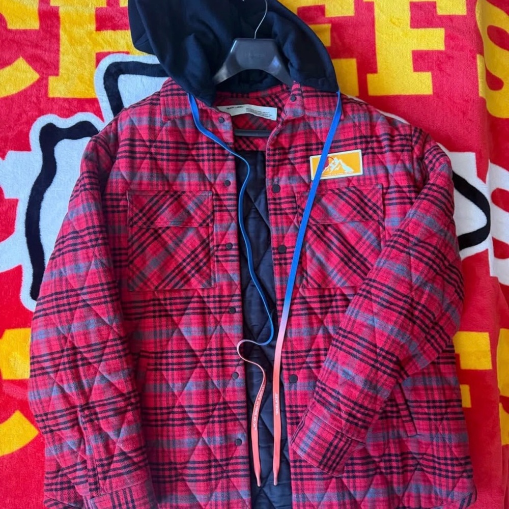 Red Plaid Quilted Jacket with Hood
